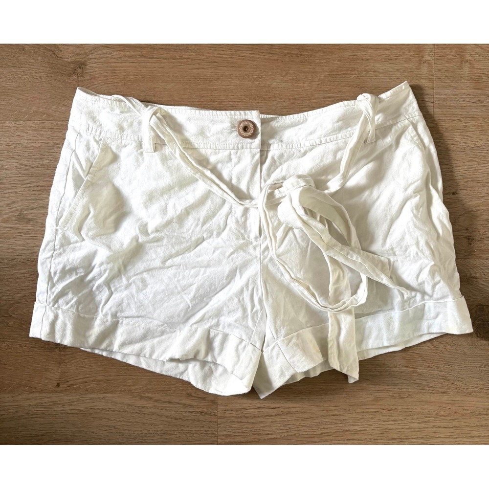 Trina Turk Linen Belted Tie Shorts Preppy Coastal Vacation Beach Resort Summer